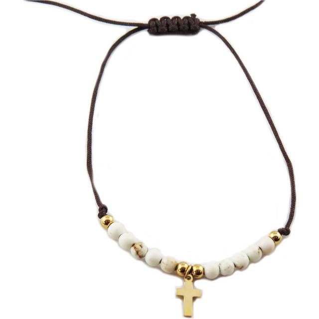 Les Trésors De Lily [R0133] - White gold 'Cross' steel bracelet - 10x7 mm white