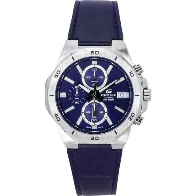 Casio Edifice Standard Chronograph Leather Strap Blue Dial Quartz EFV-640L-2A 100M Men&#39;s Watch