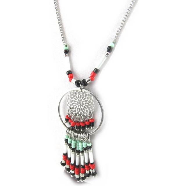 Les Trésors De Lily [N1517] - Designer Necklace 'Altai' red green silver multicolour