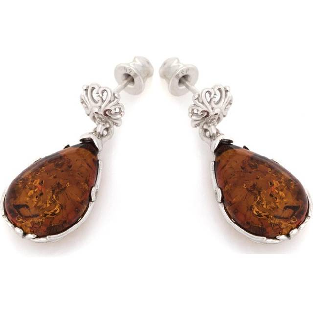 Les Trésors De Lily [R5513] - Artisan Silver Earrings 'Inspiration' Cognac Amber (rhodium) - 29x13mm brown