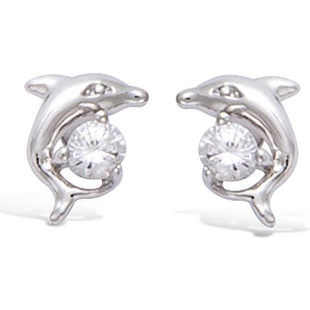 Les Trésors De Lily [N6255] - White (rhodium) 'Tendres Dauphins' Silver Earrings - 8x7 mm silver
