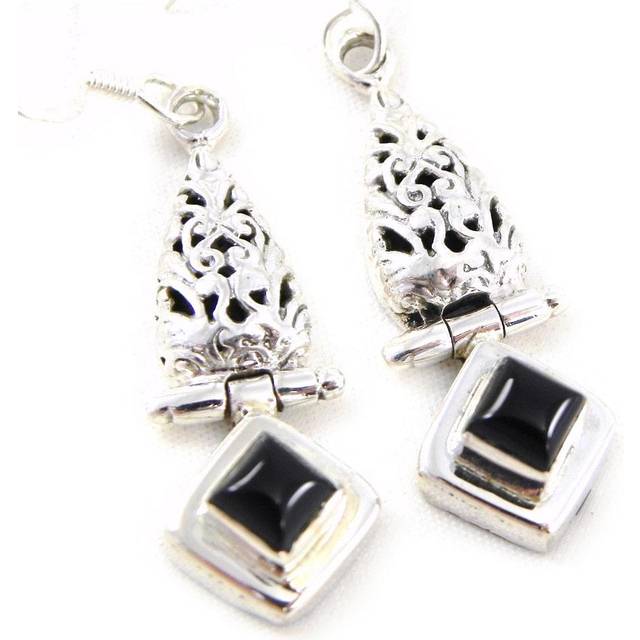 Lily's Treasures [C7129] - 'Galyani' Onyx Silver Earrings black