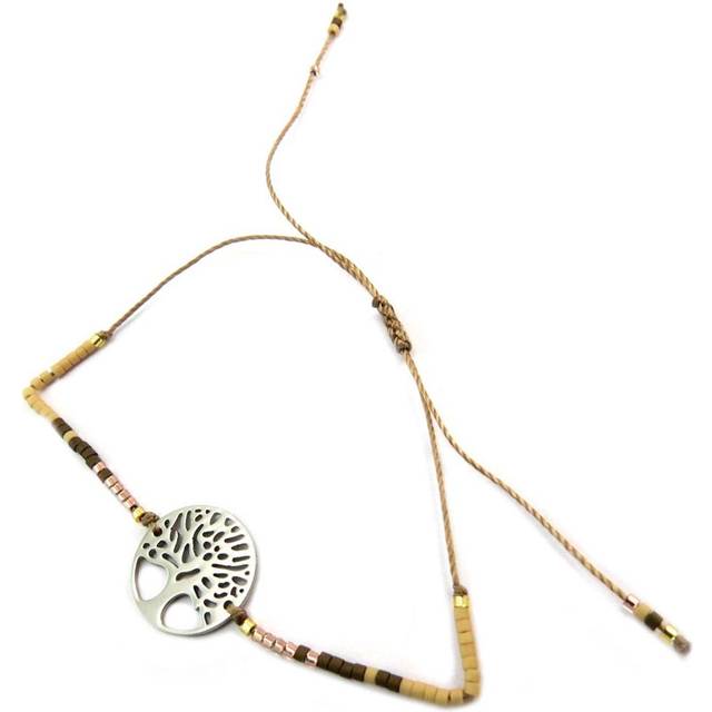 Les Trésors De Lily [P5065] - Ethnic steel bracelet 'Tree of Life' beige brown - 15 mm brown