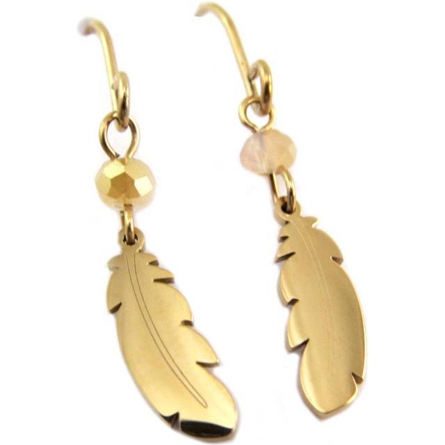Les Trésors De Lily [P7766] - Steel designer earrings 'Boho' rose gold pink (Indian feather) - 19x4 mm Rose