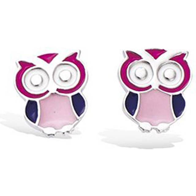 Les Trésors De Lily [R3773] - Silver Earrings 'Owl' pink purple silver (rhodium) - 10x8mm Rose