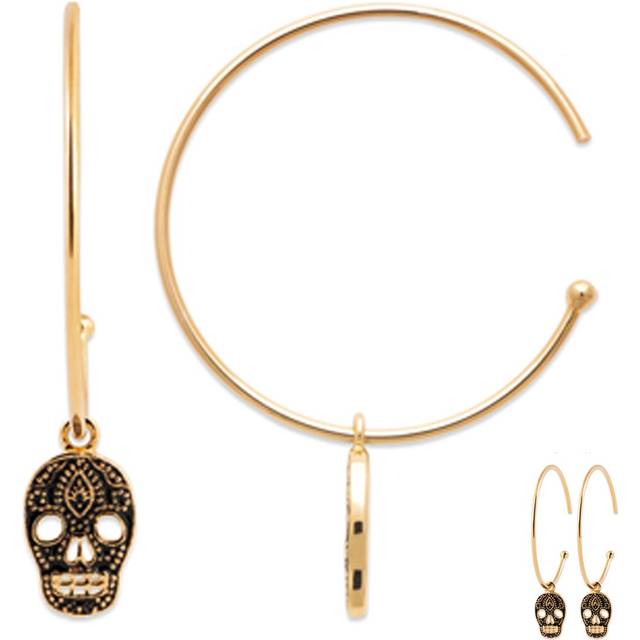 Les Trésors De Lily [R1154] - Gold Plated Hoop Earrings 'Skull' black gold - 25 mm - 10x8 mm black