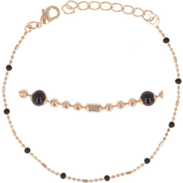 Les Trésors De Lily [Q8889] - Gold Plated Bracelet 'Boho' golden red (beads) - 18 cm- 2 mm black