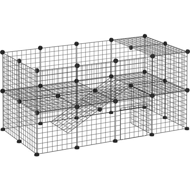 PawHut DIY Pet Playpen Metal Wire Fence 36 Panel Enclosure - Black