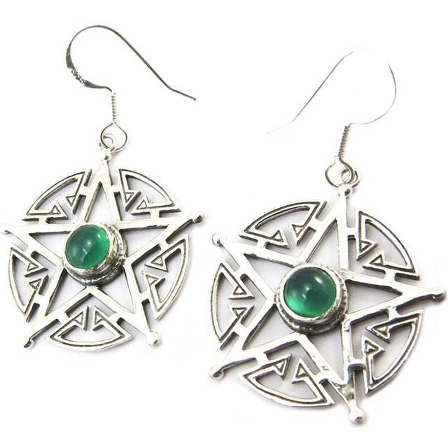 Les Trésors De Lily [P3748] - Silver Green 'Pentacle' Silver Earrings - 25 mm green
