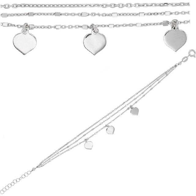 Les Trésors De Lily [Q9357] - Artisan silver bracelet 'Love' silver (rhodium-plated) - hearts 7x7 mm (3 rows) silver