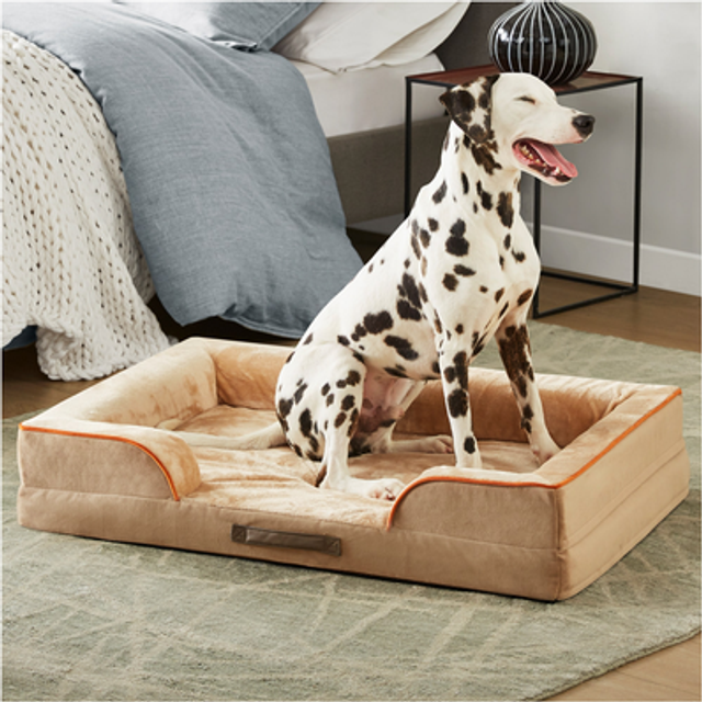 Friends Forever Orthopedic Dog Bed for Medium Dogs  Waterproof Memory Foam Dog Sofa Bed M with Removable Washable Cover  Ally Khaki  28x23x6.5