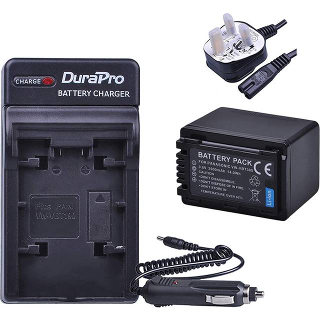 DuraPro 1Pc 3900mAh VW-VBT380 VBT380 VW-VBT190 VBT190 Battery + AC Wall/Car Charger for Panasonic HC-V110, HC-V130, HC-V160, HC-V180, HC-V201,