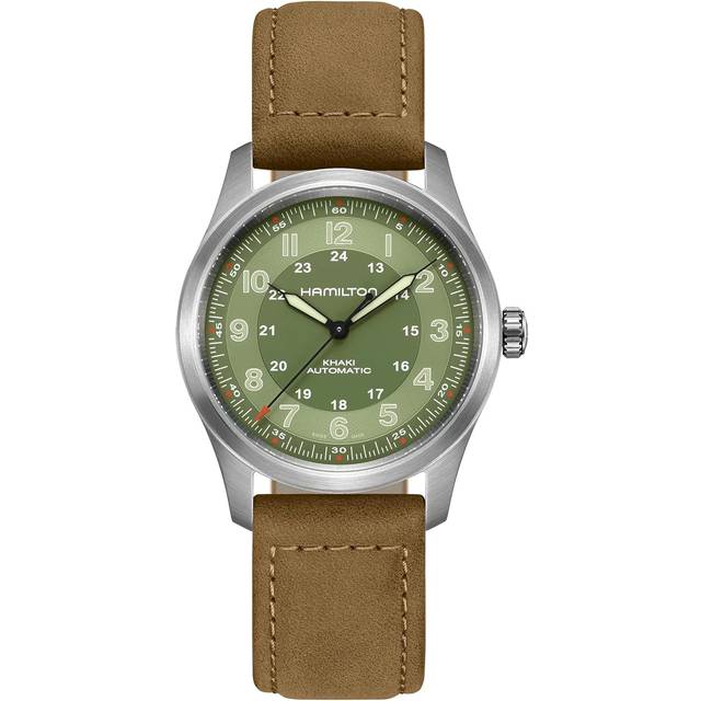 HAMILTON Khaki Field AUTO 38MM Titanium Leather Men's Watch H70205860 - Green - 38 mm