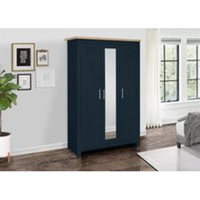 Birlea Highgate 3 Door Navy Blue and Oak Mirrored Wardrobe