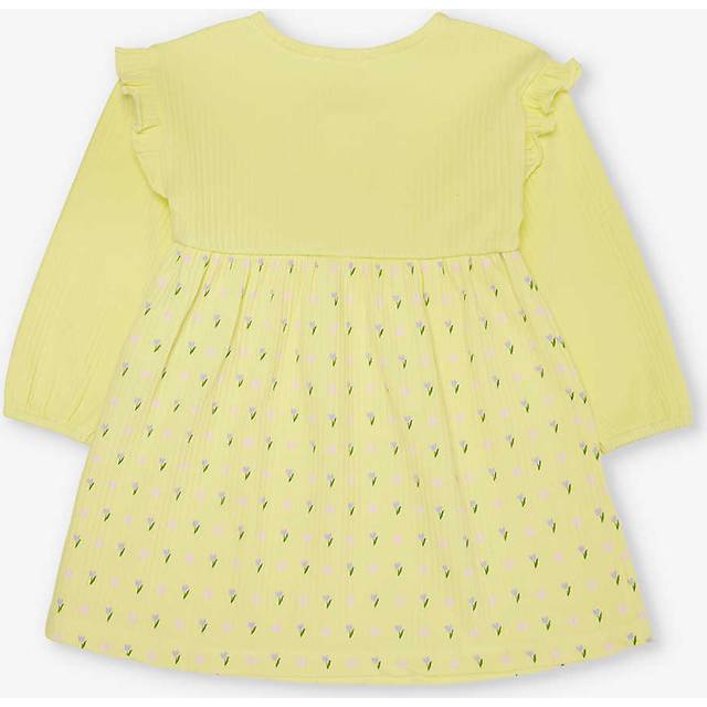 Benetton Yellow Pattern Frill-sleeve Stretch-cotton Dress 1-18 Months 9-12 - yellow pattern