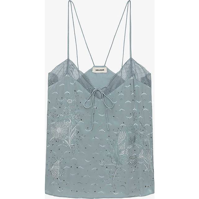 Zadig&voltaire Womens Glacier Capela Lace-embroidered Silk Cami Top M - GLACIER