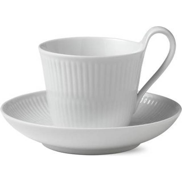 Royal Copenhagen - White Fluted Kopp Med Högt Handtag &amp; Fat 24 cl - Kaffekoppar