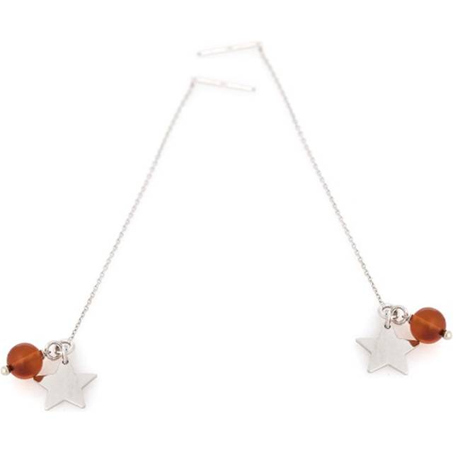 Les Trésors De Lily [R5529] - Handmade Silver Earrings 'Inspiration' Silver Amber (rhodium) - 60 mm - star 10 mm - pearl 5 mm brown