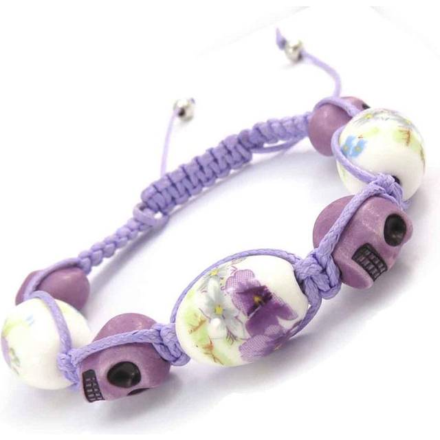 Les Trésors De Lily [J8560] - Liberty mauve 'Skull's head' shambhala designer bracelet Violet
