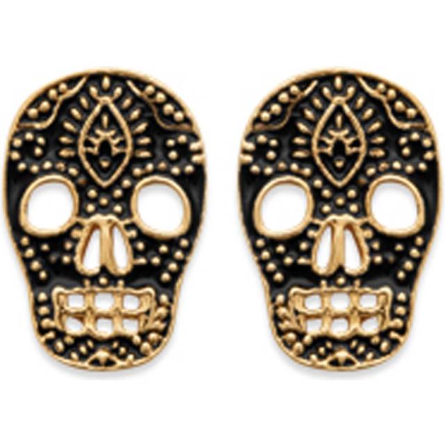 Les Trésors De Lily [R3958] - Gold Plated Earrings 'Skull' black white - 7x10 mm black