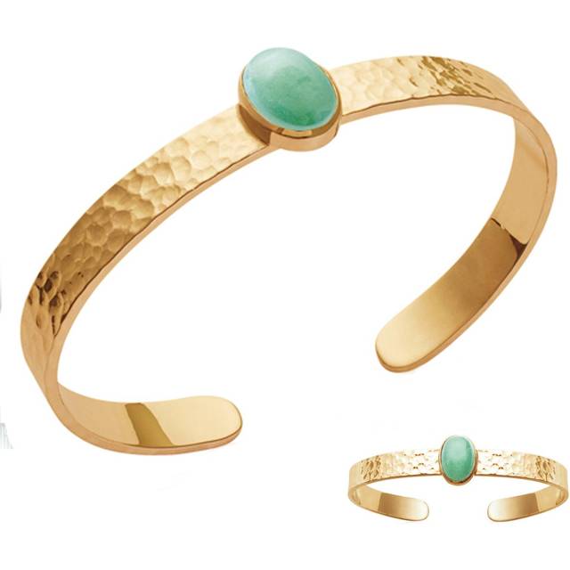 Les Trésors De Lily [Q3690] - Guldpläterat armband 'Cleopatra' grönt aventuringuld (hamrat) - 12x9 mm grön