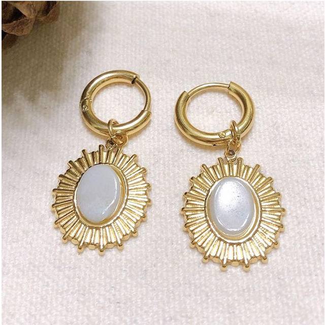 Les Trésors De Lily [R6341] - Green gold 'Cléopatra' designer steel hoop earrings (amazonite) - 10mm - 15x14mm green