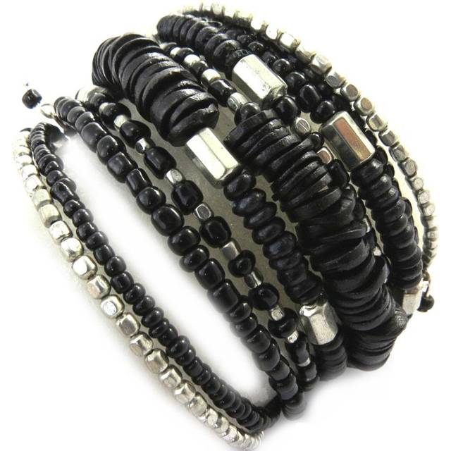 Les Trésors De Lily [M9325] - Black 'Katmandu' designer bracelet silver