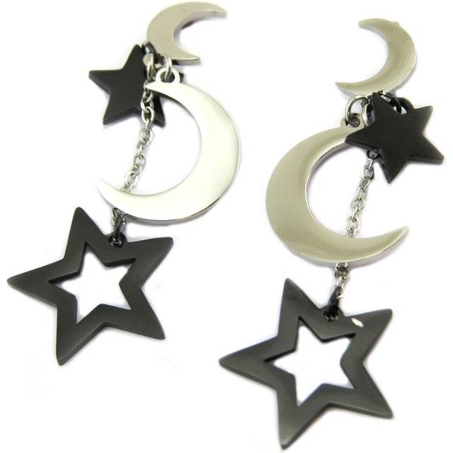 Les Trésors De Lily [P7807] - Steel designer earrings 'Starry Moon' black silver - 43x15 mm black