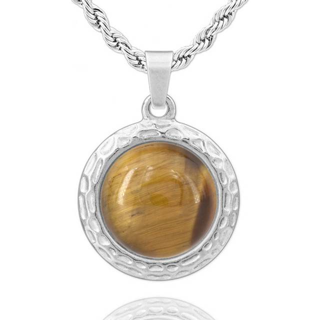Les Trésors De Lily [R5946] - Handmade steel necklace 'Mineralia' silver tiger eye - 21 mm
