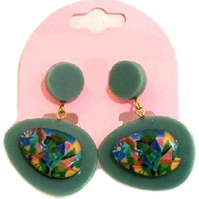 Les Trésors De Lily [R4295] - Handmade earrings 'Mistinguette' purple blue - 40x32 mm green