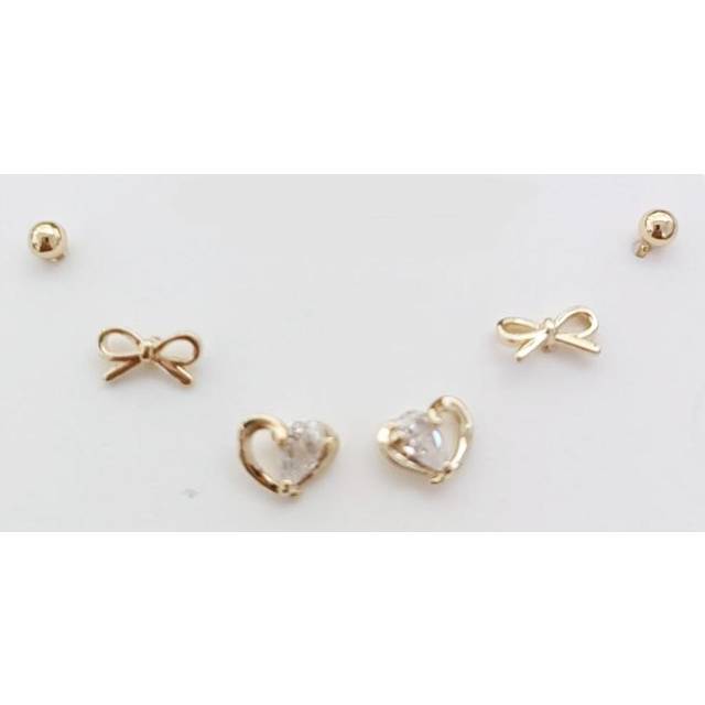 Les Trésors De Lily [R7524] - 3 pairs of white gold 'Scarlett' earrings (heart-knot) - 2-7mm