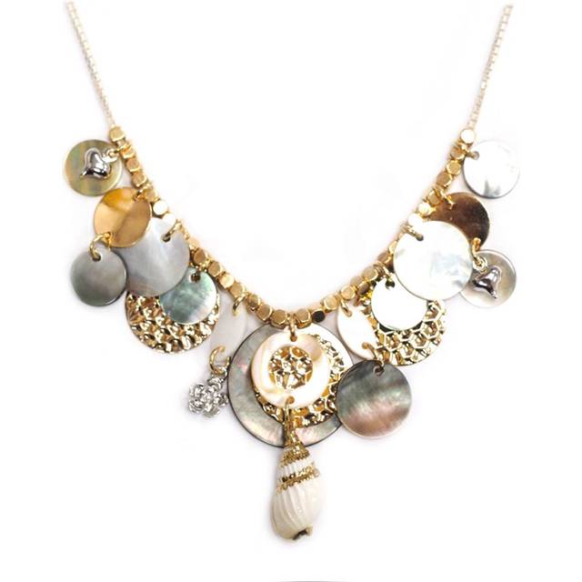Les Trésors De Lily [Q8776] - Designer Necklace 'Acapulco' beige silver gray - 100x35 mm