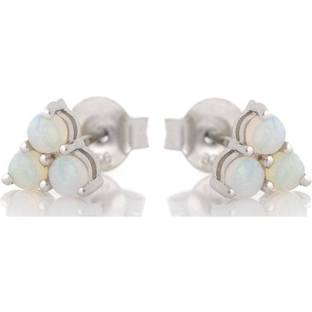 Les Trésors De Lily [R5601] - Artisan Silver Earrings 'Goddess Opal' white silver (rhodium) - 6x6mm white