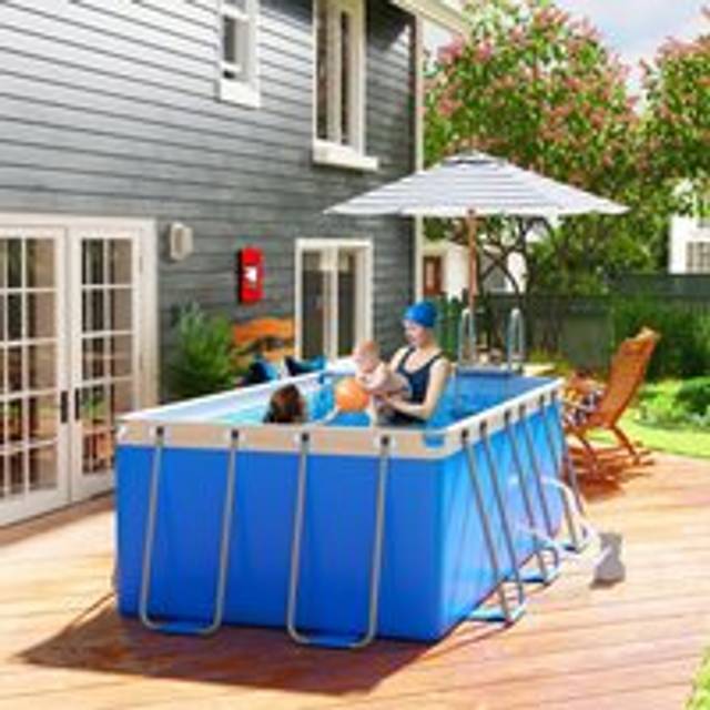 Outsunny Steel Frame Swimming Pool with Ladder and Pump, 400 x 207 x 122 cm - Blue