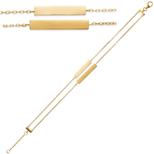Les Trésors De Lily [Q6609] - Gold plated double bracelet 'Identity' - 23x4 and 20x4 mm (engraving possible) white