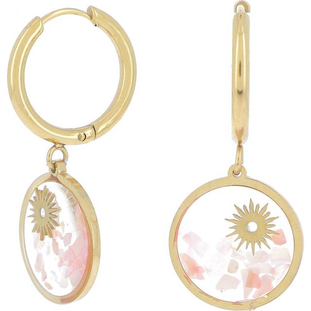 Les Trésors De Lily [R4381] - Rose gold 'Cléopatra' designer steel hoop earrings (mother-of-pearl) - 15mm-15mm Rose