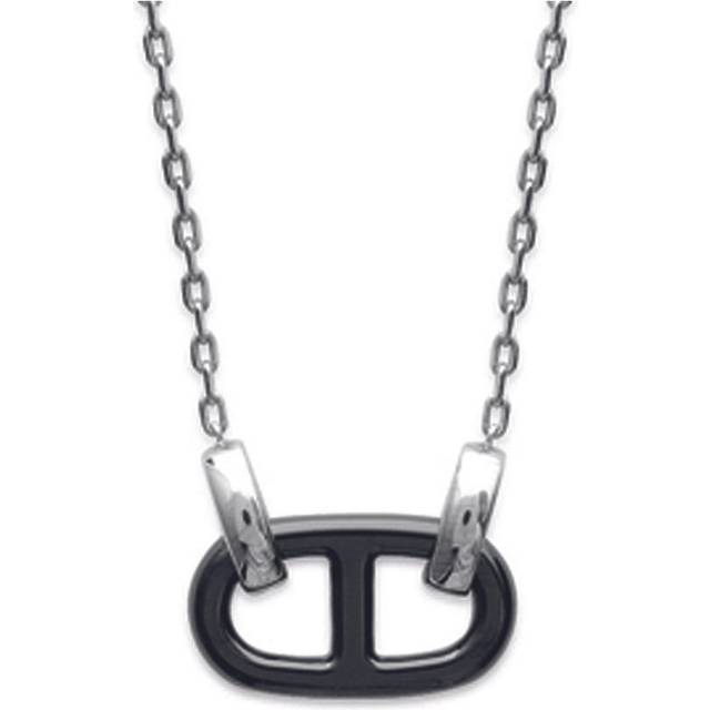 Les Trésors De Lily [L4608] - Silver necklace 'Marine Mesh' silver ceramic (rhodium-plated) - 20x10 mm black