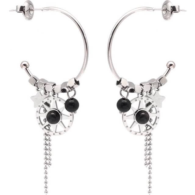 Les Trésors De Lily [Q5596] - Steel designer hoop earrings 'A Star is Born' black silver - 25 mm- 30 mm black