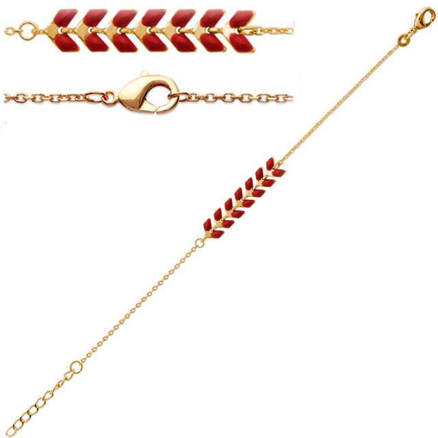 Les Trésors De Lily [Q3593] - Guldpläterat armband 'Boho' guldrött (öra av vete) - 18 cm - 30x6 mm röd