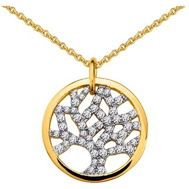 Highness [R5704] - Gold plated necklace 'Tree of Life' gold 2 tones - 19 mm white
