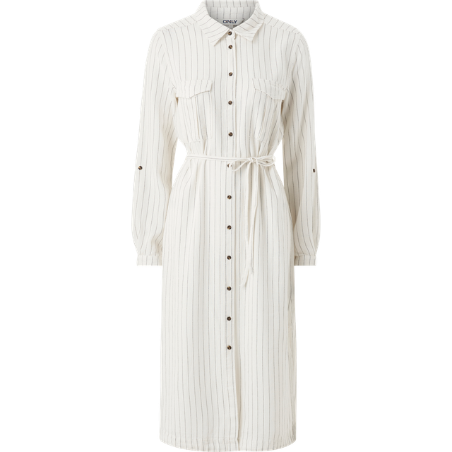 Only - Skjortklänning onlCaro LS Linen Bl L Shirt Dress - Vit