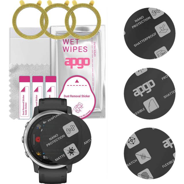 3x apgo MATTE Hybrid Glass Screen Protector for Garmin Fenix 6S, tempered glass substitute, non-cracking