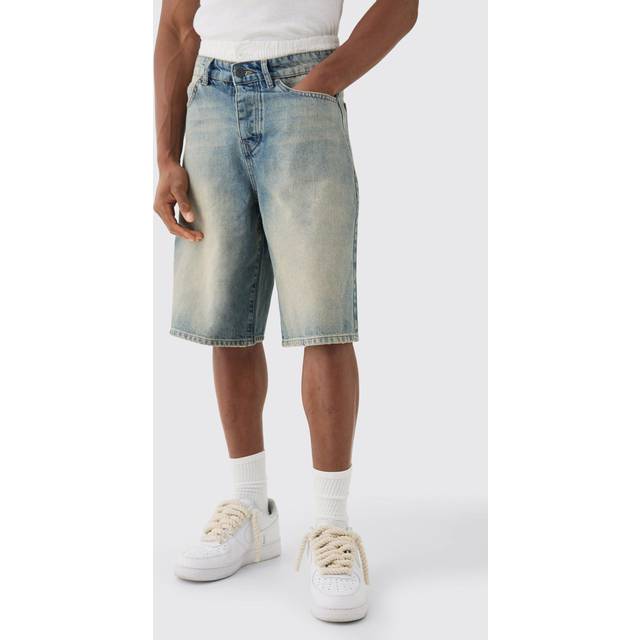 Double Waist Band Denim Jorts In Light Blue - 36