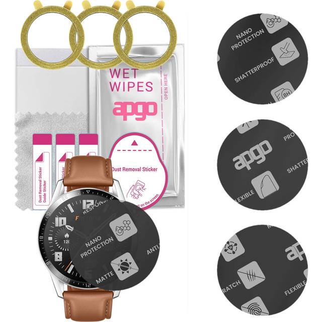 3x apgo MATTE Hybrid Glass Screen Protector for Huawei Watch GT 2 46mm, tempered glass substitute, non-cracking