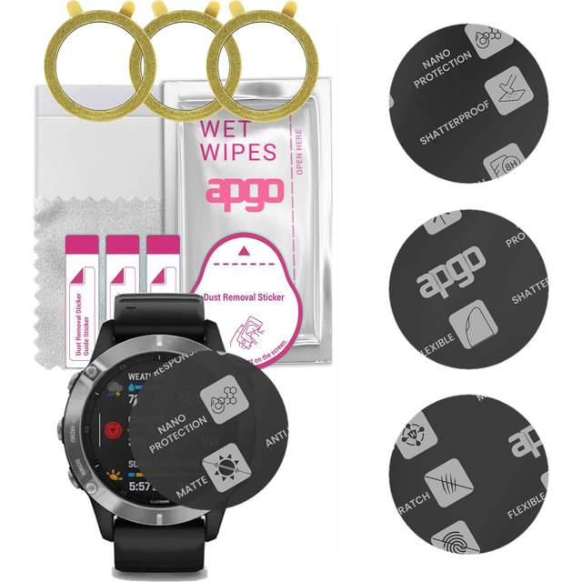 3x apgo MATTE Hybrid Glass Screen Protector for Garmin Fenix 6 Pro, tempered glass substitute, non-cracking