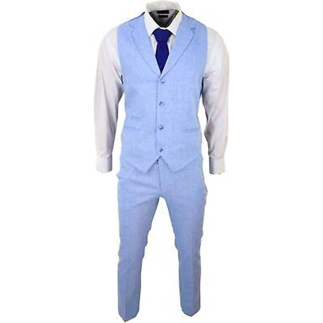 Summer Suit Waistcoat Trousers Wedding - Blue - 44R