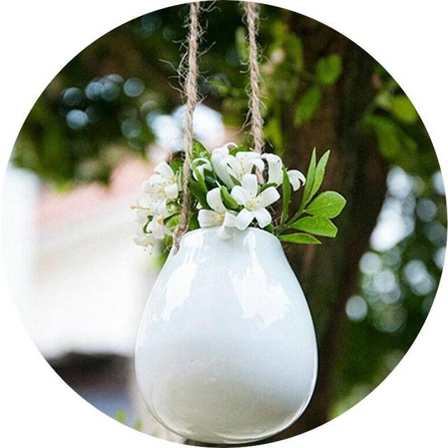 White Ceramic Mini Hanging Planter Boho Decor Baskets Pots Window Boxes