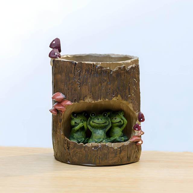 Tomfeel Tree Stump Succulent Flower Pot Cartoon Pastoral Style Animal Flowerpot Resin Pot Garden green