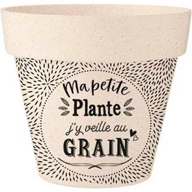 Les Trésors De Lily [R2214] - 'Messages' bamboo flowerpot beige black (My little plant, I watch over it at the Grain) - 17x15cm beige