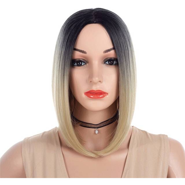 Msiwigs två toner blond ombre peruk kort rakt värmetåligt hår syntetiska peruker för kvinnor europa och amerika - T1b/613